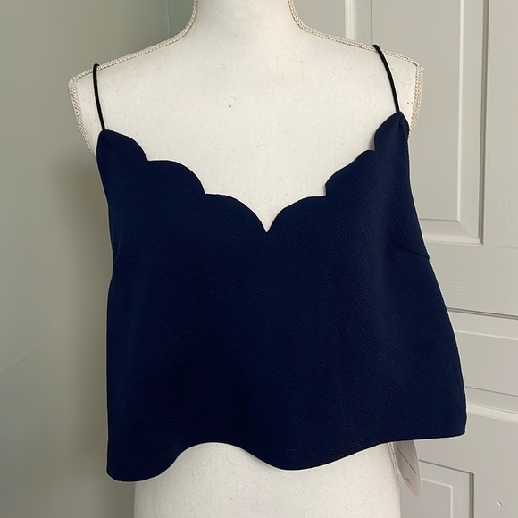 Shein Curve Navy Blue Scalloped Spaghetti Strap Cropped Top Tank Size 4XL - Picture 1 of 4
